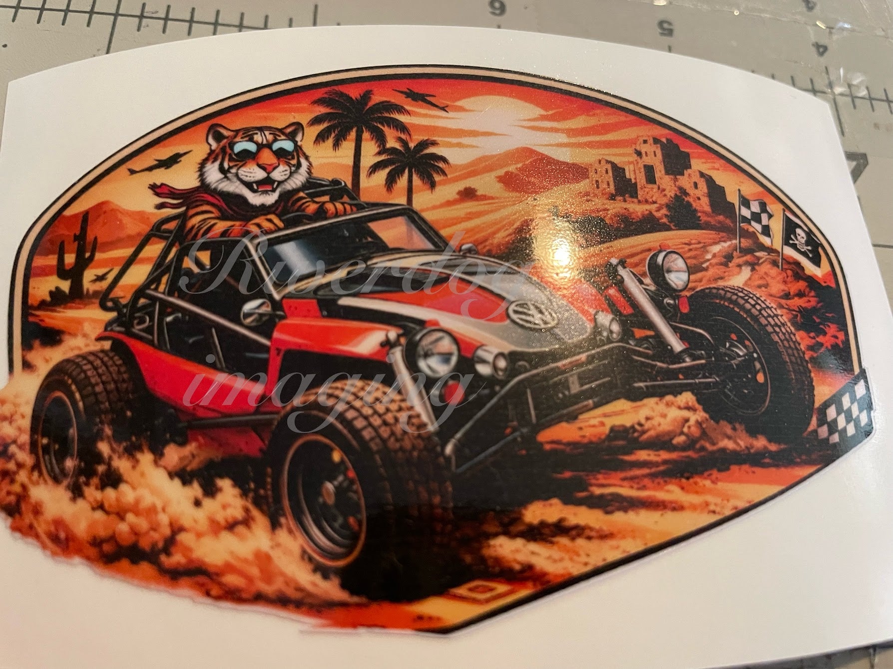 VW Baja Bug Tiger Sticker – Off-Road Dune Buggy Vinyl Decal | Waterproof UV Laminated | 4” x 2.5”
