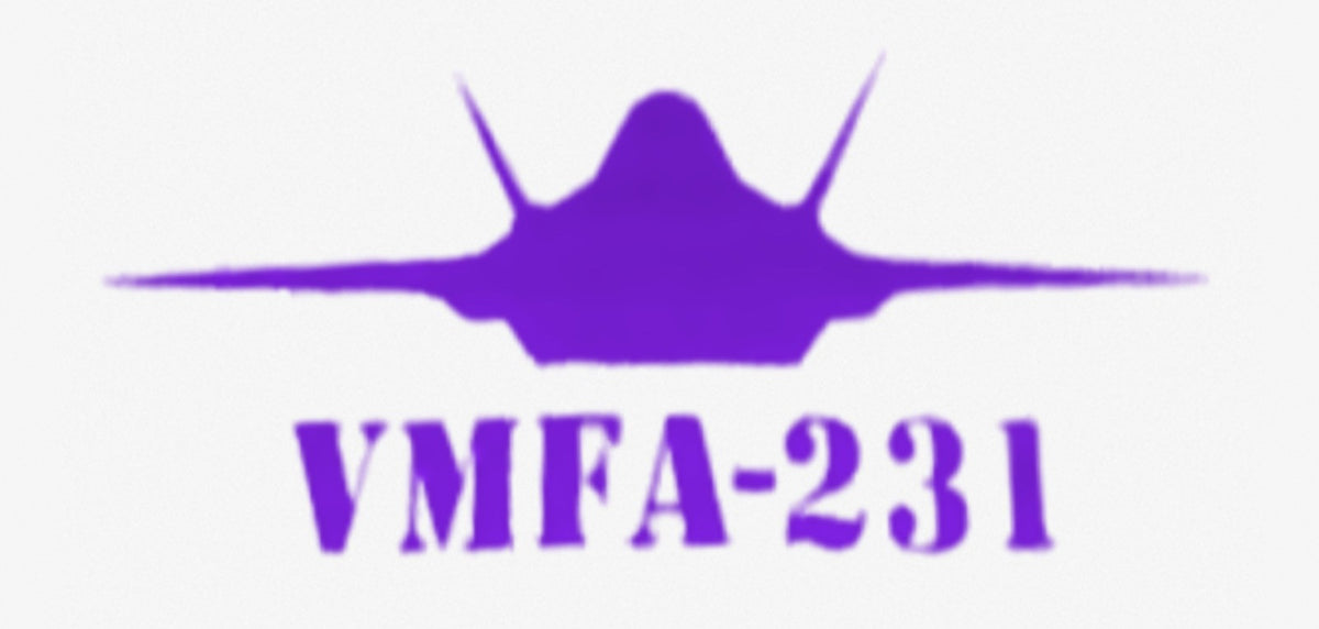 Color Changing (Purple to Pink) F-35 fighter jet vinyl decal, VMFA-231 Lettering Below Jet