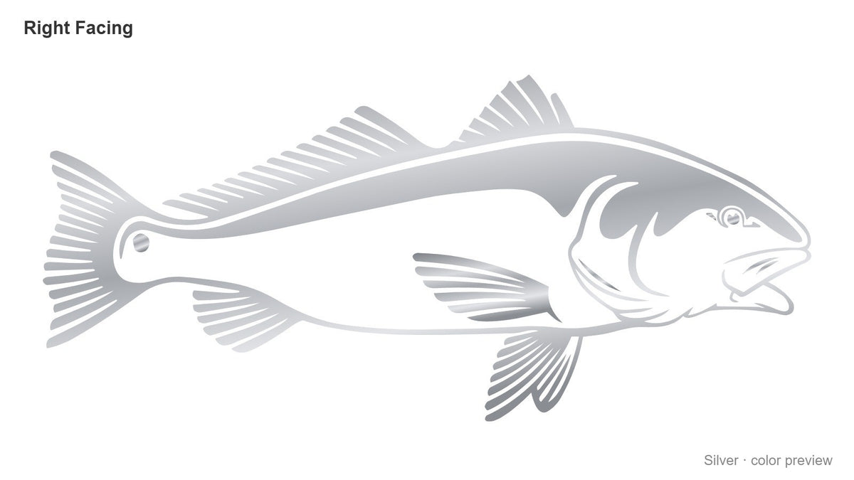 Silver red drum redfish decal, right facing