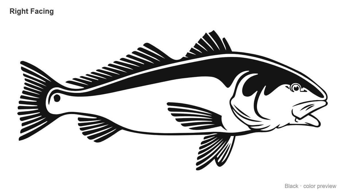 Black red drum redfish decal, right facing