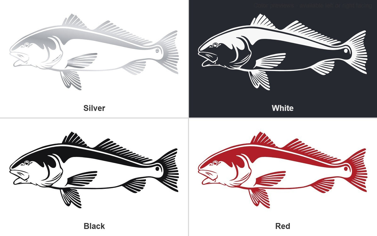 Red drum redfish vinyl decal in silver, white, black and red