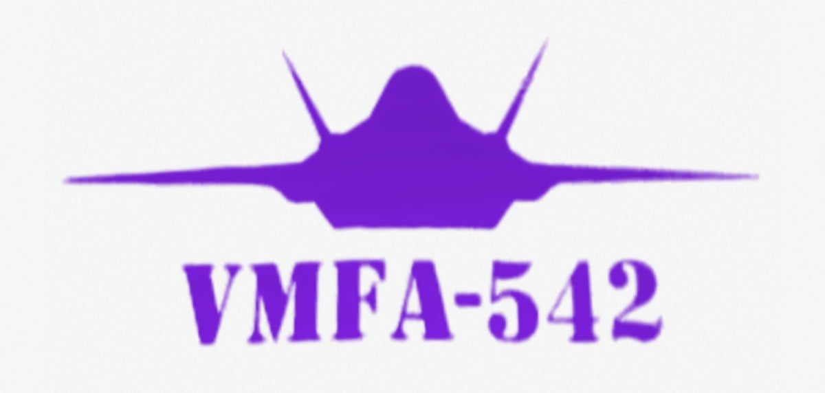 Color Changing (Purple to Pink) F-35 fighter jet vinyl decal, VMFA-542 Lettering Below Jet