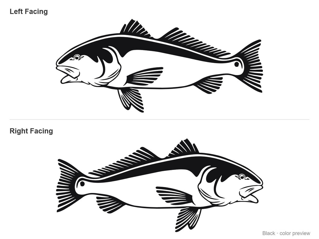 Black red drum redfish decals, left and right facing pair