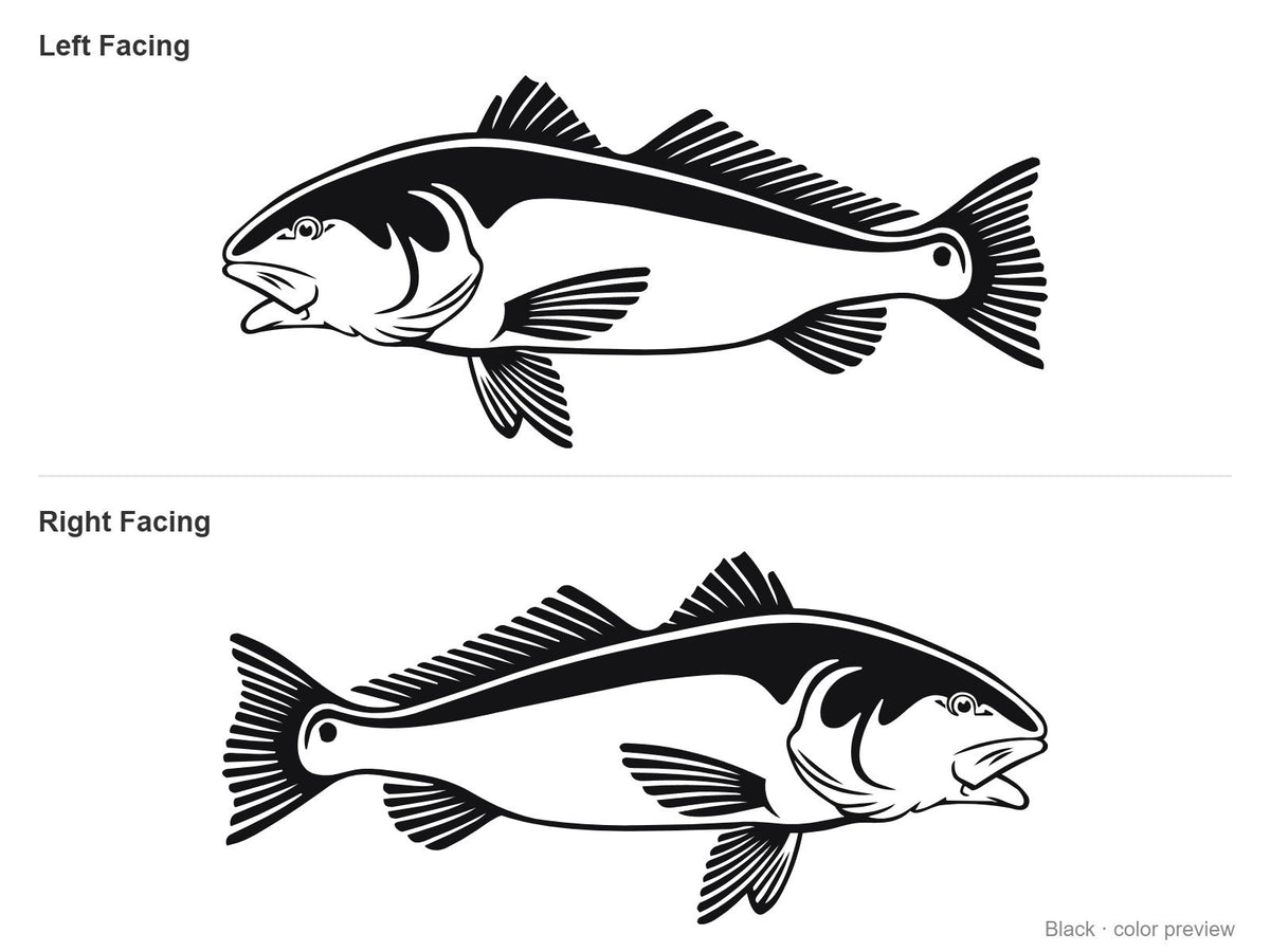 Black red drum redfish decals, left and right facing pair