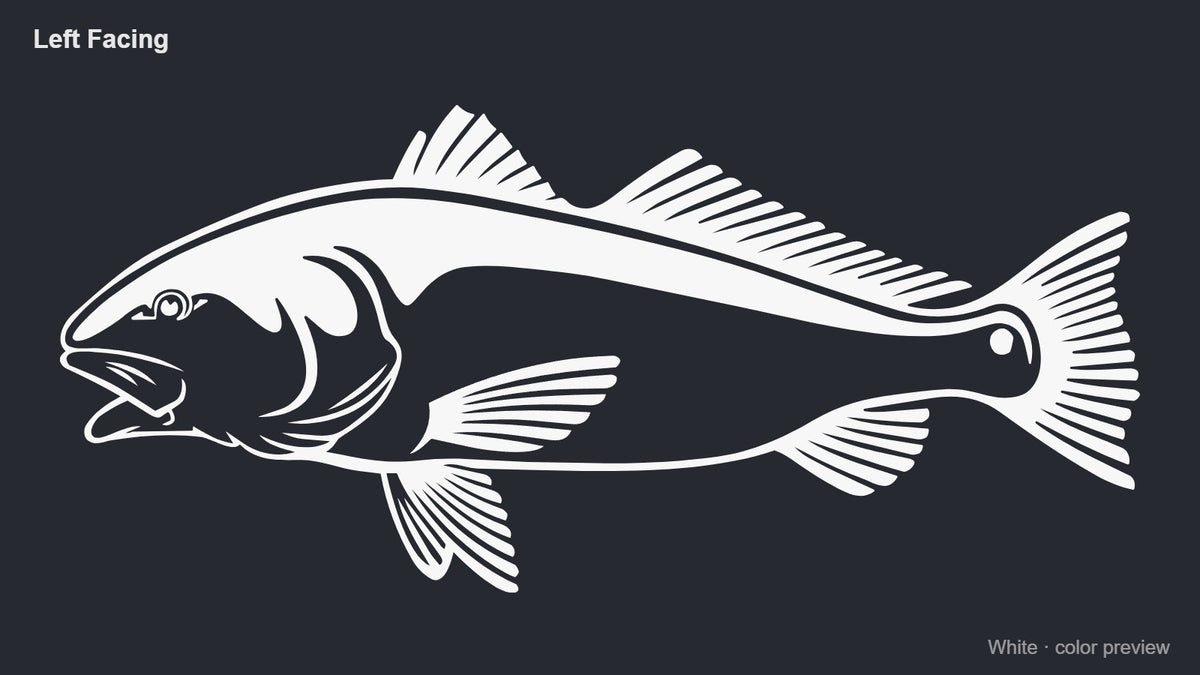 White red drum redfish decal, left facing
