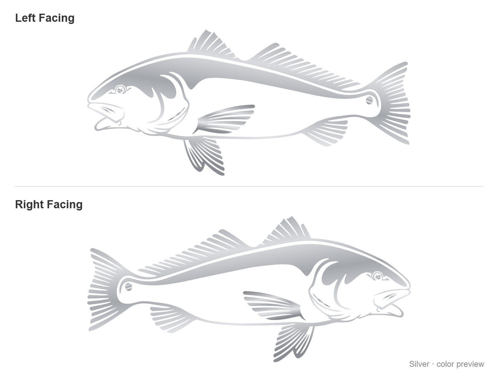 Silver red drum redfish decals, left and right facing pair
