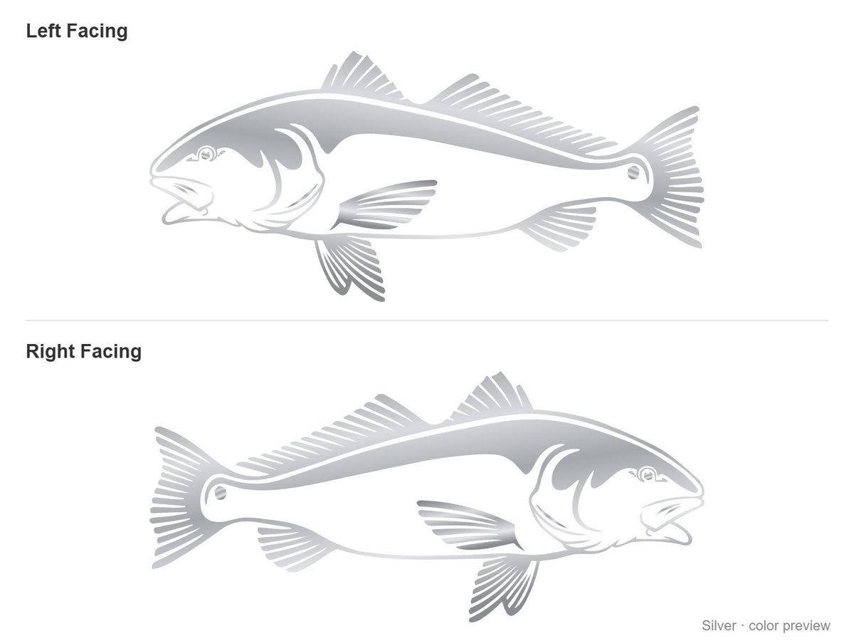 Silver red drum redfish decals, left and right facing pair