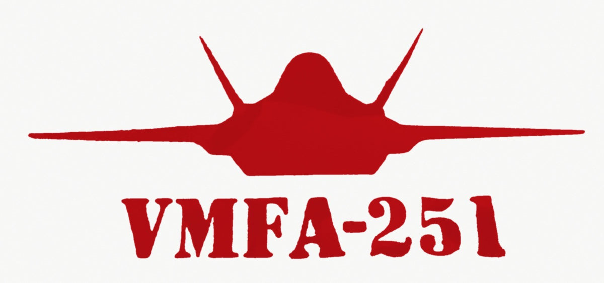 Red F-35 fighter jet vinyl decal, VMFA-251 Lettering Below Jet