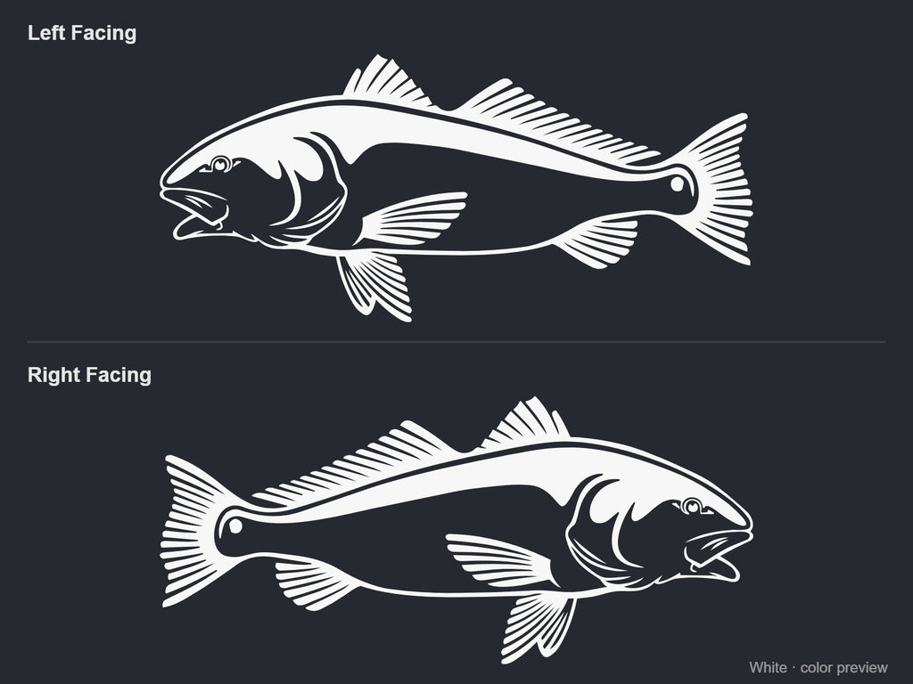 White red drum redfish decals, left and right facing pair