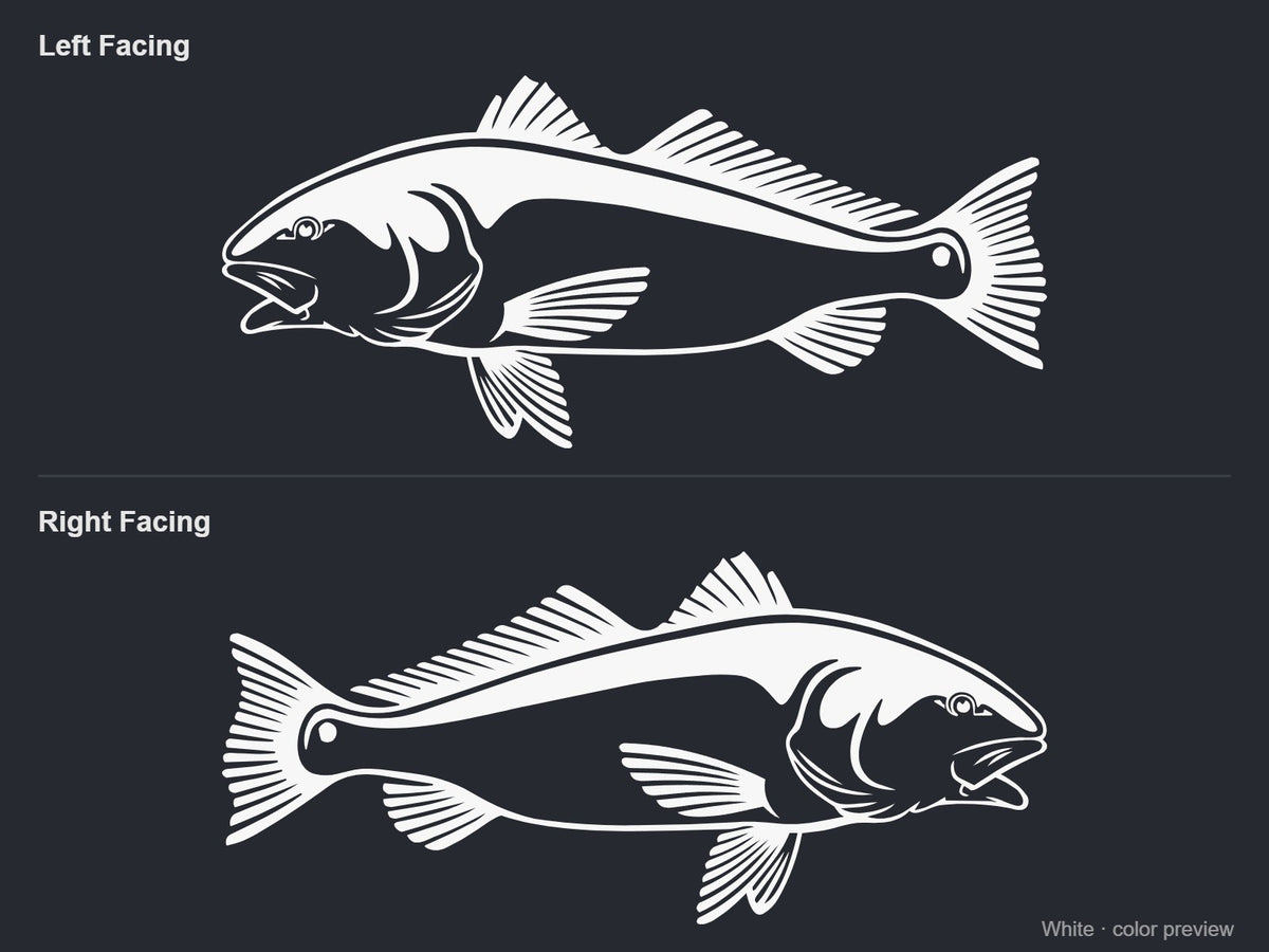 White red drum redfish decals, left and right facing pair