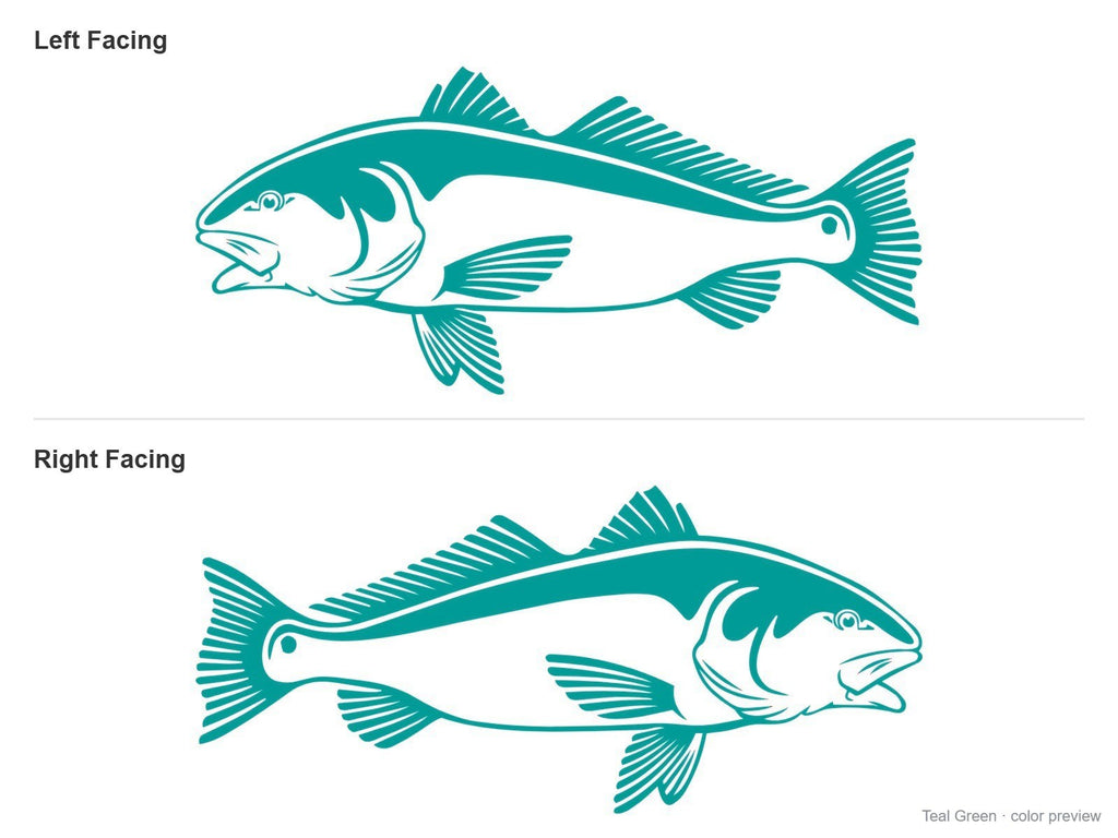 Teal Green red drum redfish decals, left and right facing pair