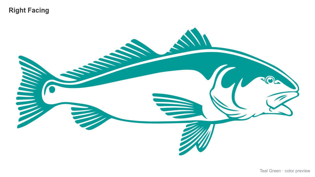 Teal Green red drum redfish decal, right facing