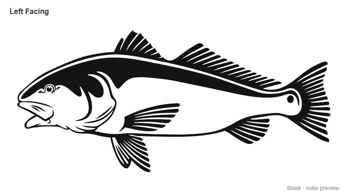 Black red drum redfish decal, left facing