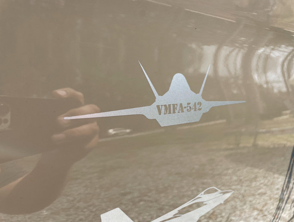 F-35 jet decal applied to a vehicle window