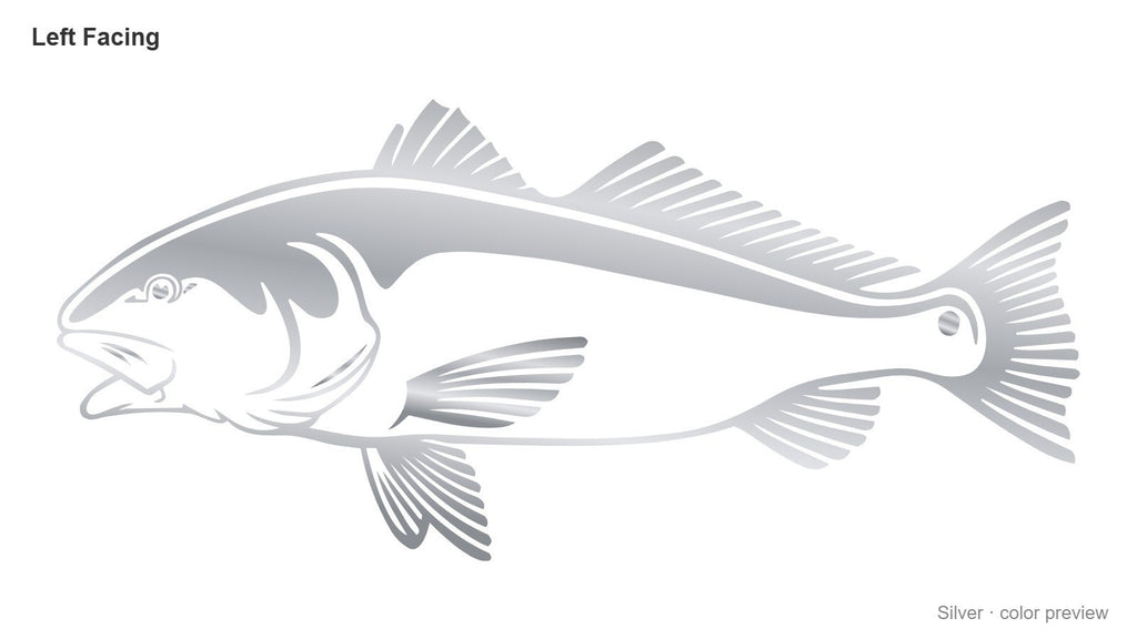 Silver red drum redfish decal, left facing