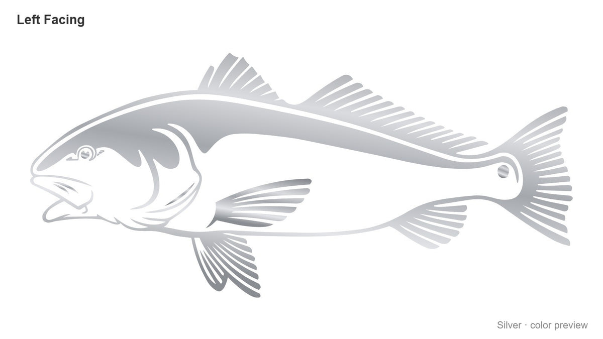 Silver red drum redfish decal, left facing