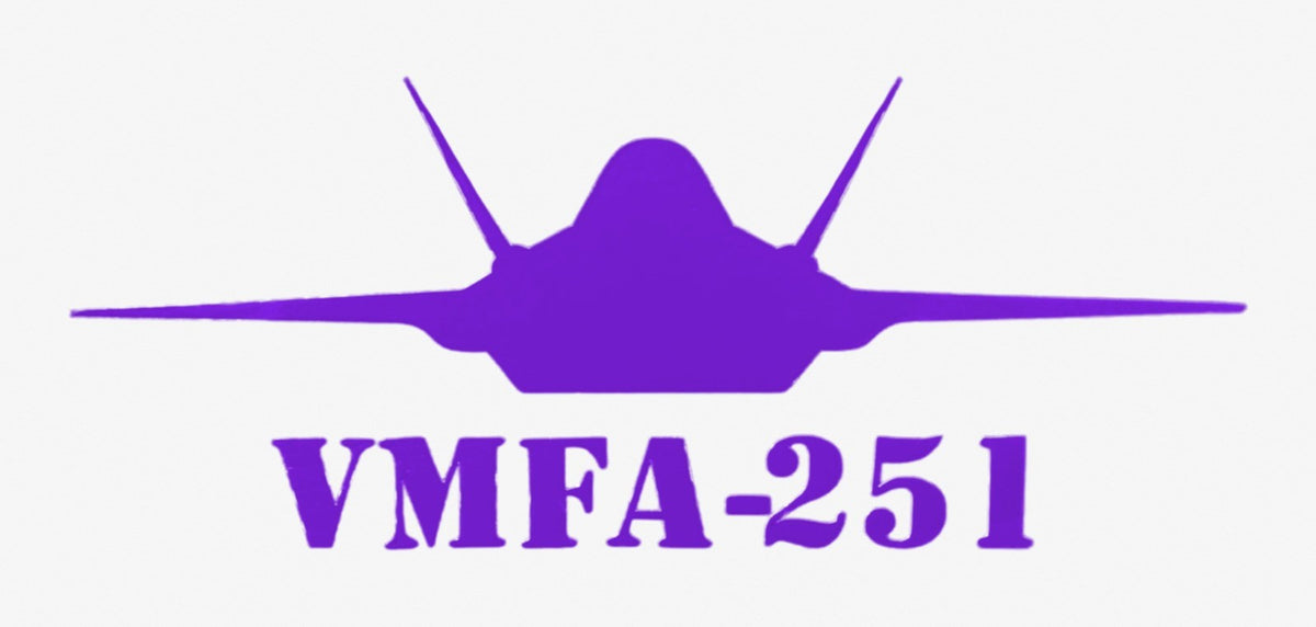 Color Changing (Purple to Pink) F-35 fighter jet vinyl decal, VMFA-251 Lettering Below Jet