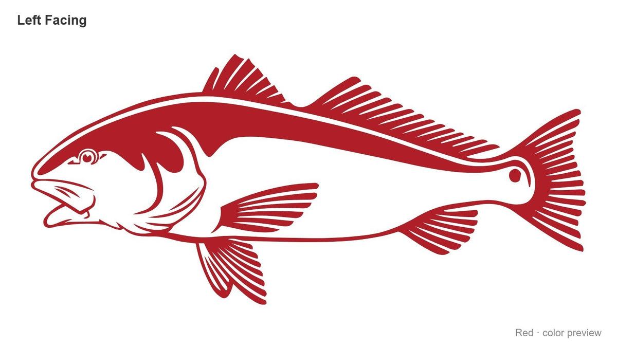 Red red drum redfish decal, left facing
