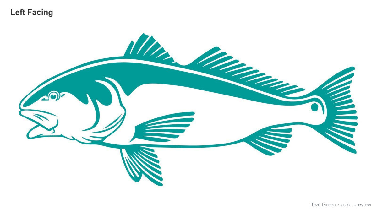 Teal Green red drum redfish decal, left facing