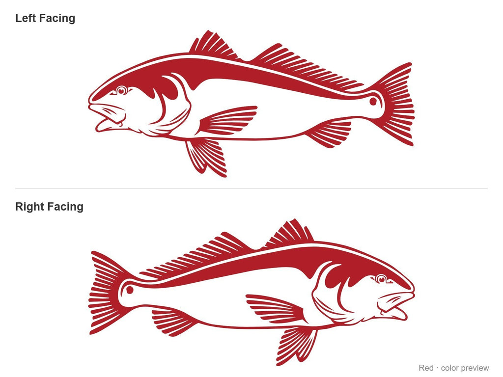 Red red drum redfish decals, left and right facing pair