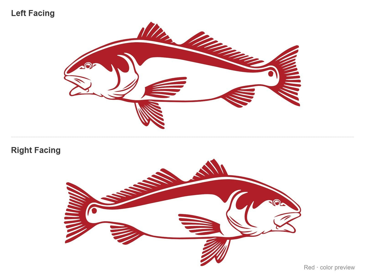 Red red drum redfish decals, left and right facing pair